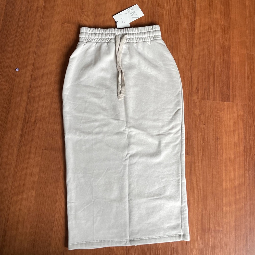 Zara Cream Midi Drawstring Skirt